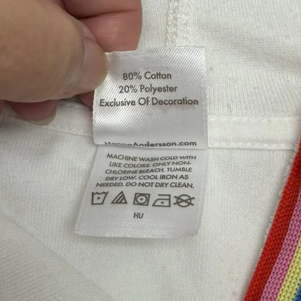 Hanna Andersson Hooded Terry Dress size 130 (8) White Rainbow Trim Swim Cover Up